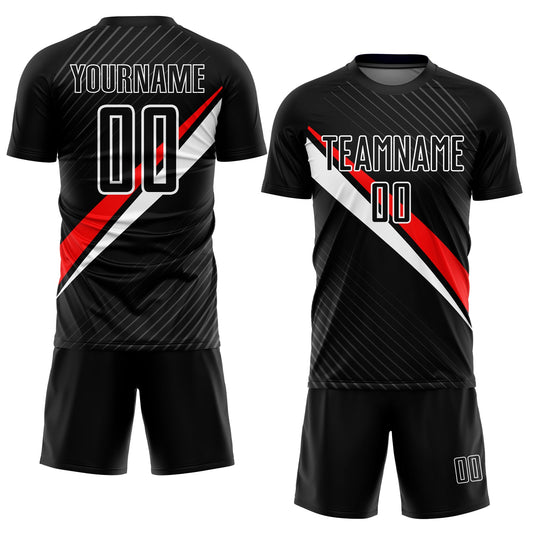Custom Black Red-White Diagonal Lines Sublimation Soccer Uniform Jersey - Sky-Custom