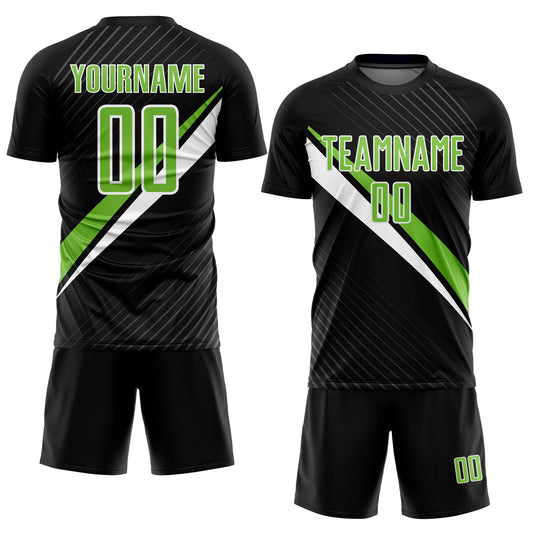 Custom Black Neon Green-White Diagonal Lines Sublimation Soccer Uniform Jersey - Sky-Custom