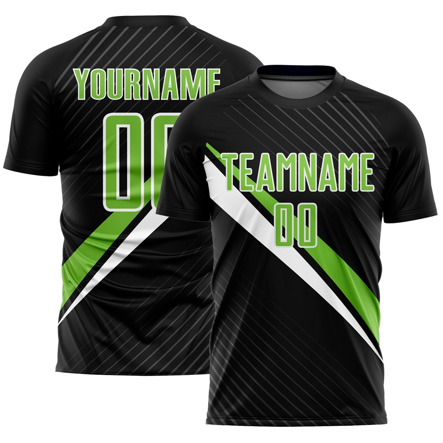 Custom Black Neon Green-White Diagonal Lines Sublimation Soccer Uniform Jersey - Sky-Custom