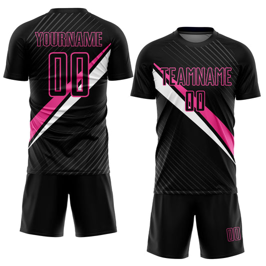 Custom Black Pink-White Diagonal Lines Sublimation Soccer Uniform Jersey - Sky-Custom