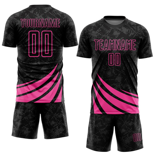 Custom Black Pink Wind Shapes Sublimation Soccer Uniform Jersey - Sky-Custom