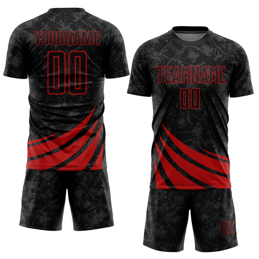 Custom Black Red Wind Shapes Sublimation Soccer Uniform Jersey - Sky-Custom