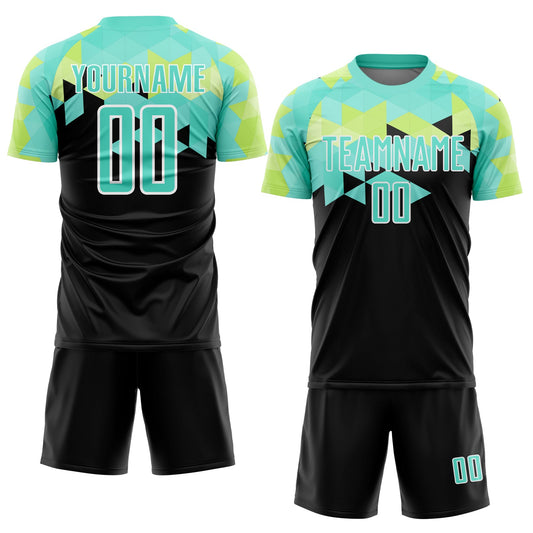 Custom Black Pea Green-White Geometric Shapes Sublimation Soccer Uniform Jersey - Sky-Custom