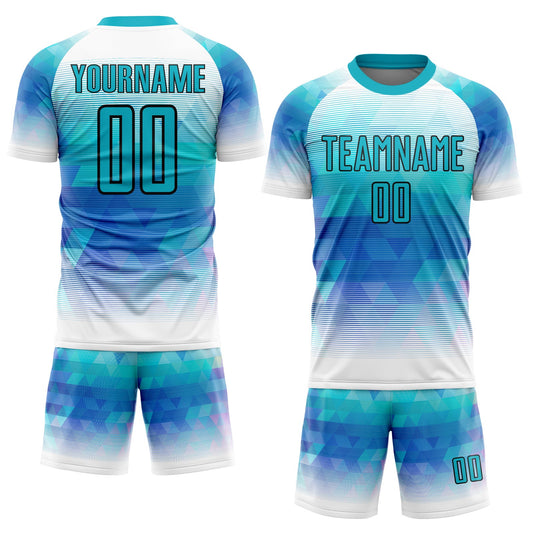Custom Teal White Geometric Triangle Sublimation Soccer Uniform Jersey - Sky-Custom