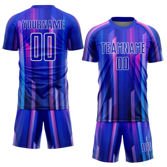 Custom Royal Pink-White Abstract Lines Sublimation Soccer Uniform Jersey - Sky-Custom