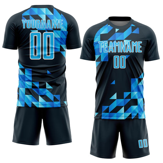 Custom Navy Sky Blue-White Geometric Shapes Sublimation Soccer Uniform Jersey - Sky-Custom