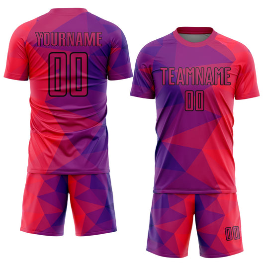 Custom Purple Red-Black Geometric Shapes Sublimation Soccer Uniform Jersey - Sky-Custom