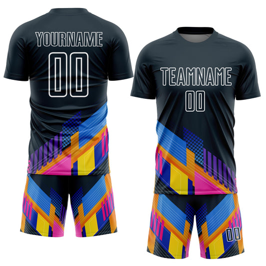 Custom Navy White Geometric Shapes Sublimation Soccer Uniform Jersey - Sky-Custom