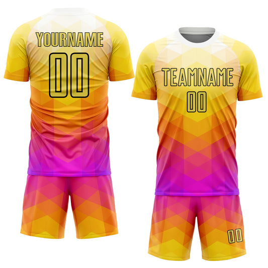 Custom Yellow Hot Pink-Black Geometric Shapes Sublimation Soccer Uniform Jersey - Sky-Custom