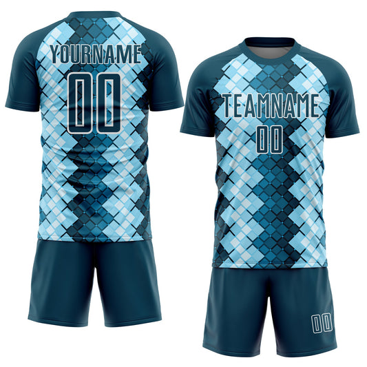 Custom US Navy Blue White Geometric Shapes Sublimation Soccer Uniform Jersey - Sky-Custom