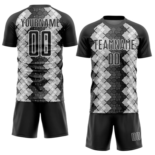 Custom Black White Geometric Shapes Sublimation Soccer Uniform Jersey - Sky-Custom