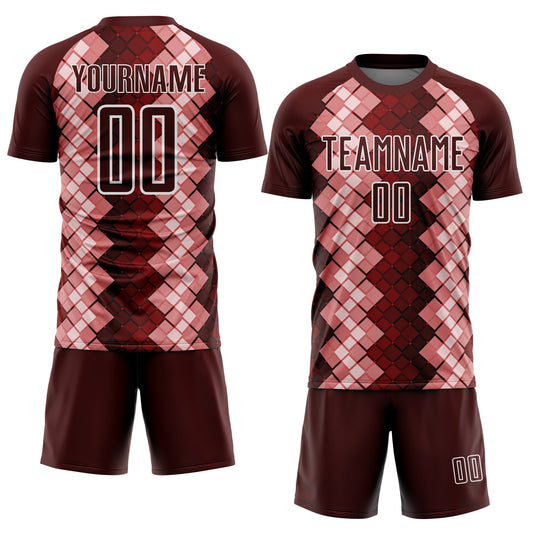 Custom Burgundy White Geometric Shapes Sublimation Soccer Uniform Jersey - Sky-Custom