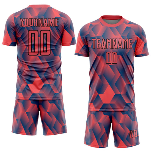 Custom Fire Red Black Geometric Shapes Sublimation Soccer Uniform Jersey - Sky-Custom