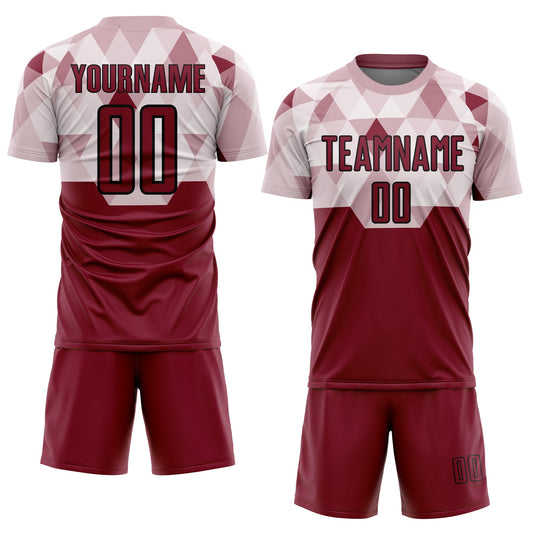 Custom Crimson Black Geometric Shapes Sublimation Soccer Uniform Jersey - Sky-Custom