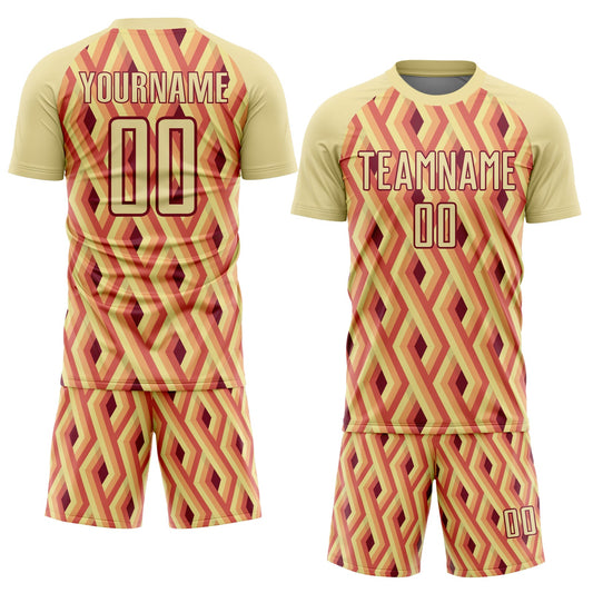 Custom Sand Crimson Geometric Shapes Sublimation Soccer Uniform Jersey - Sky-Custom
