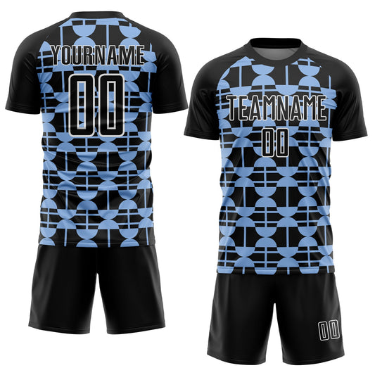 Custom Black Light Blue-White Geometric Shapes Sublimation Soccer Uniform Jersey - Sky-Custom