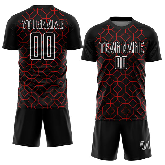 Custom Black Red-White Geometric Shapes Sublimation Soccer Uniform Jersey - Sky-Custom