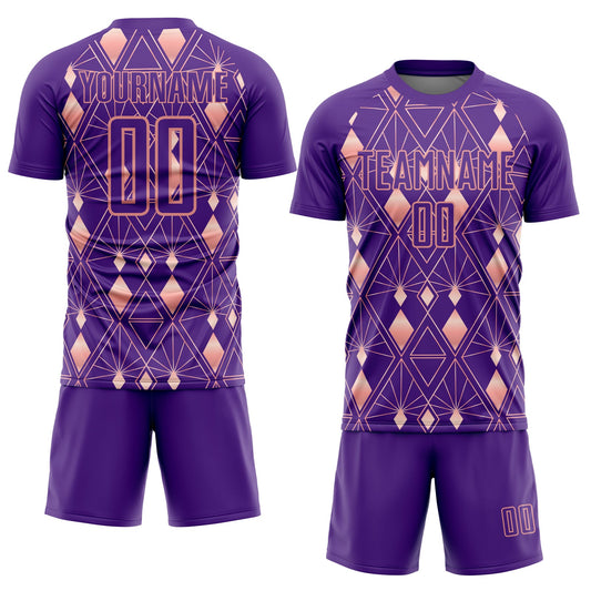 Custom Purple Light Pink Geometric Shapes Sublimation Soccer Uniform Jersey - Sky-Custom