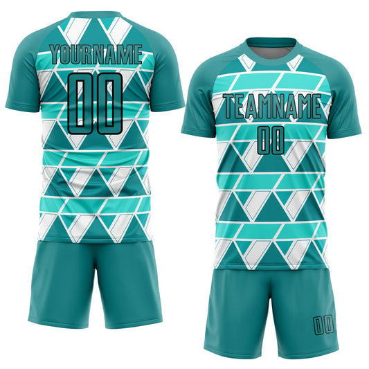 Custom Teal White-Black Geometric Shapes Sublimation Soccer Uniform Jersey - Sky-Custom