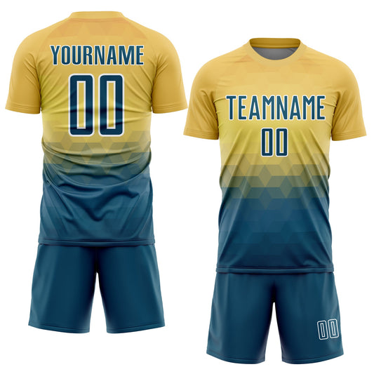 Custom Yellow US Navy Blue-White Geometric Triangle Sublimation Soccer Uniform Jersey - Sky-Custom