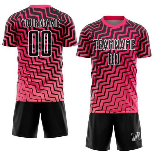 Custom Pink Black-White Geometric Lines Sublimation Soccer Uniform Jersey - Sky-Custom