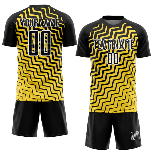 Custom Yellow Black-White Geometric Lines Sublimation Soccer Uniform Jersey - Sky-Custom