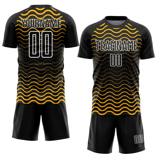 Custom Black Gold-White Geometric Lines Sublimation Soccer Uniform Jersey - Sky-Custom