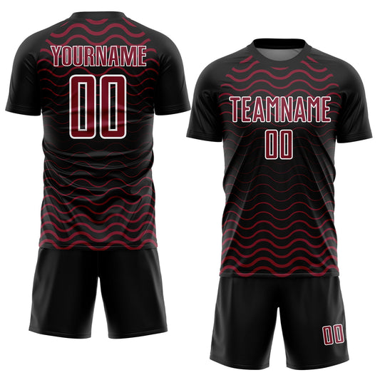 Custom Black Crimson-White Geometric Lines Sublimation Soccer Uniform Jersey - Sky-Custom
