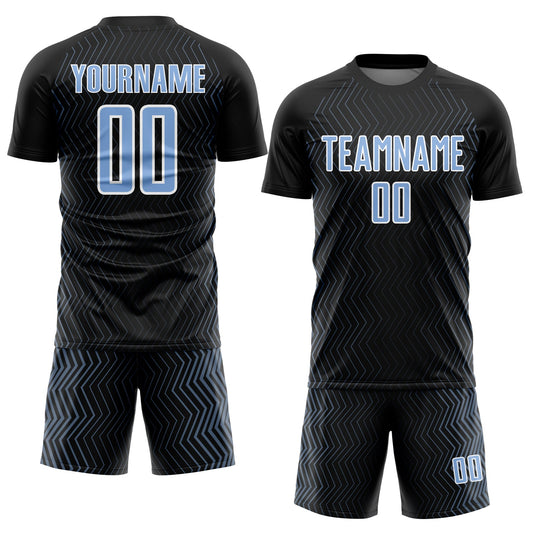 Custom Black Light Blue-White Geometric Lines Sublimation Soccer Uniform Jersey - Sky-Custom