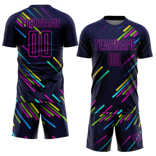 Custom Navy Pink Lines Sublimation Soccer Uniform Jersey - Sky-Custom