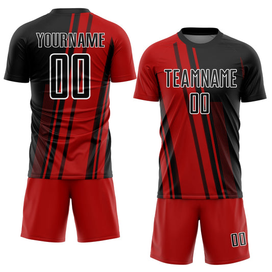 Custom Red Black-White Lines Sublimation Soccer Uniform Jersey - Sky-Custom
