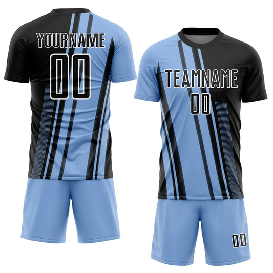 Custom Light Blue Black-White Lines Sublimation Soccer Uniform Jersey - Sky-Custom