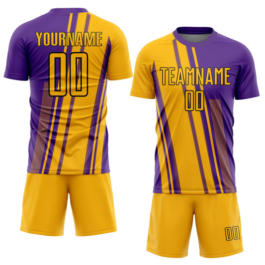 Custom Gold Purple-White Lines Sublimation Soccer Uniform Jersey - Sky-Custom