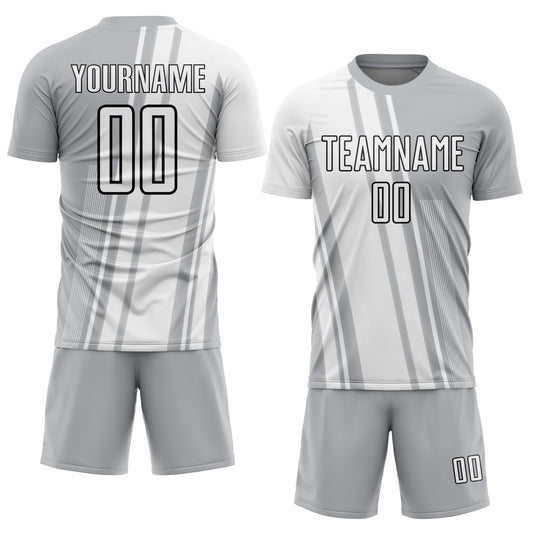 Custom Gray White-Black Lines Sublimation Soccer Uniform Jersey - Sky-Custom