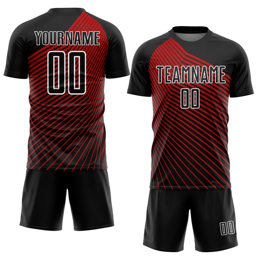 Custom Black Red-White Lines Sublimation Soccer Uniform Jersey - Sky-Custom