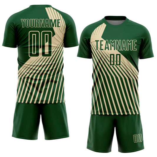 Custom Green Cream Lines Sublimation Soccer Uniform Jersey - Sky-Custom