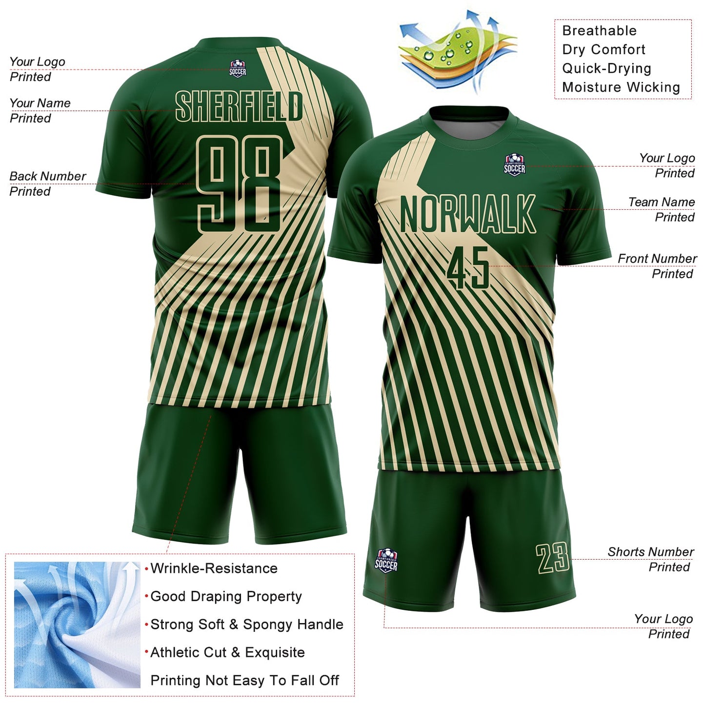 Custom Green Cream Lines Sublimation Soccer Uniform Jersey - Sky-Custom