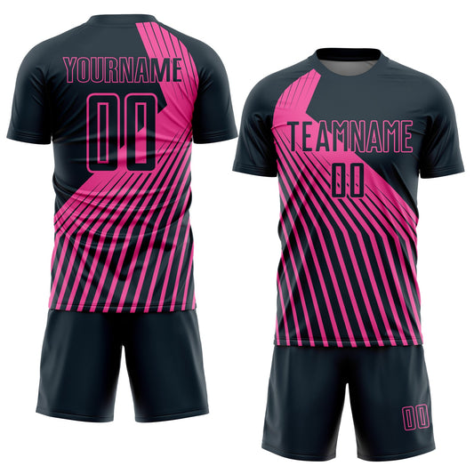 Custom Navy Pink Lines Sublimation Soccer Uniform Jersey - Sky-Custom