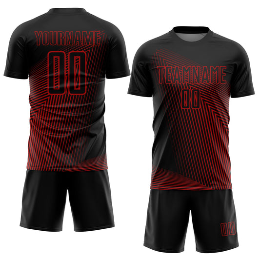 Custom Black Red Lines Sublimation Soccer Uniform Jersey - Sky-Custom