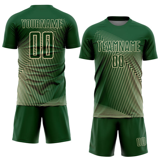 Custom Green Cream Lines Sublimation Soccer Uniform Jersey - Sky-Custom