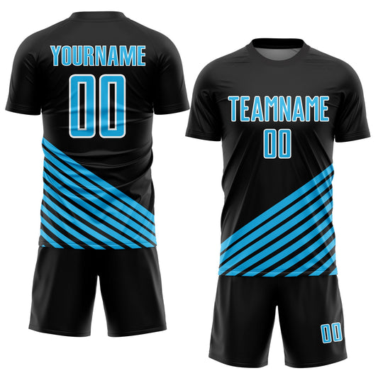 Custom Black Sky Blue-White Lines Sublimation Soccer Uniform Jersey - Sky-Custom
