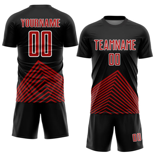 Custom Black Red-White Lines Sublimation Soccer Uniform Jersey - Sky-Custom
