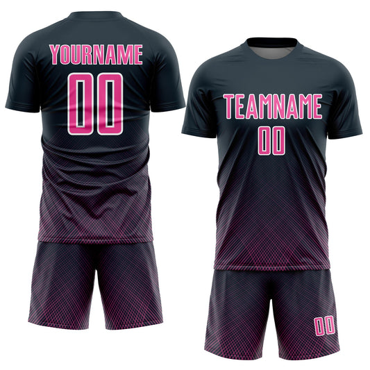 Custom Navy Pink-White Lines Sublimation Soccer Uniform Jersey - Sky-Custom