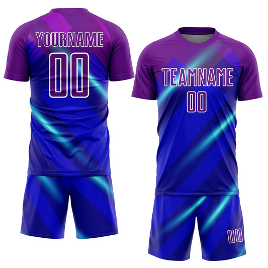 Custom Royal Purple-White Lines Sublimation Soccer Uniform Jersey - Sky-Custom