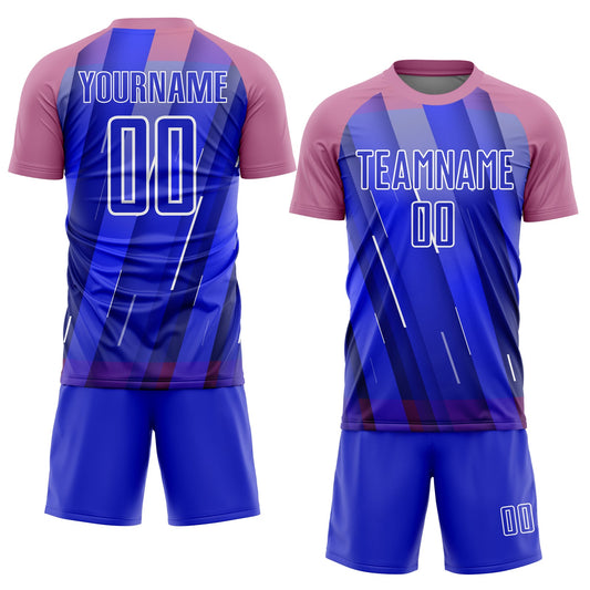 Custom Royal Medium Pink-White Lines Sublimation Soccer Uniform Jersey - Sky-Custom