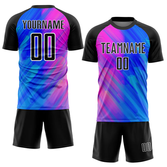 Custom Royal Black-Pink Lines Sublimation Soccer Uniform Jersey - Sky-Custom