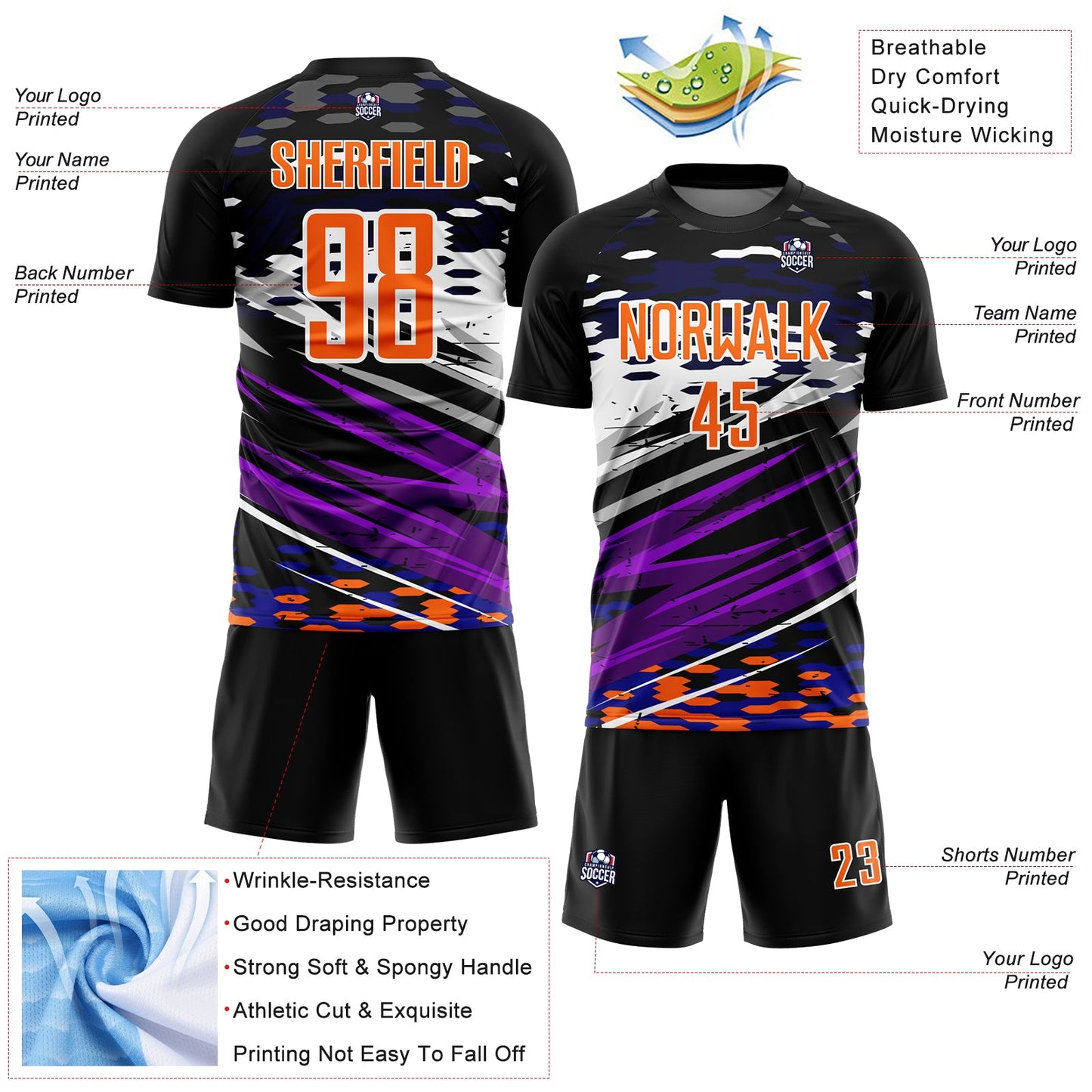 Custom Black Bay Orange-White Lines Sublimation Soccer Uniform Jersey - Sky-Custom