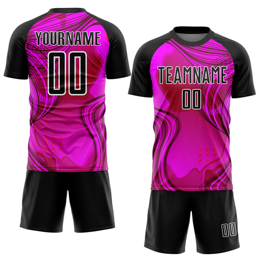 Custom Hot Pink Black-White Waves Sublimation Soccer Uniform Jersey - Sky-Custom
