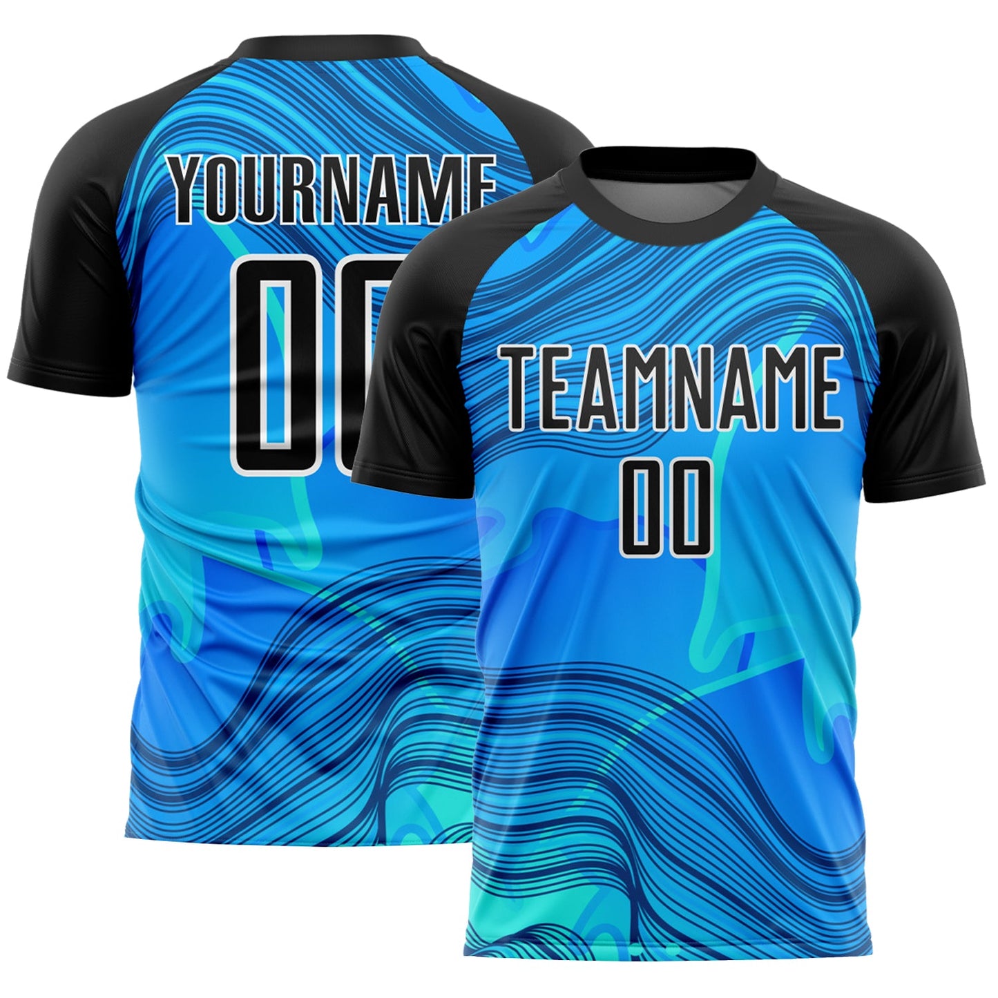 Custom Sky Blue Black-White Waves Sublimation Soccer Uniform Jersey - Sky-Custom