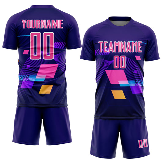 Custom Dark Purple Pink-White Geometric Shapes Sublimation Soccer Uniform Jersey - Sky-Custom
